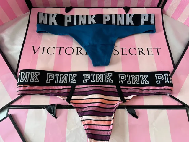 VICTORIAS SECRET PINK Thong Panty Thick Logo Band Small Thong Teal &  Striped $43.11 - PicClick