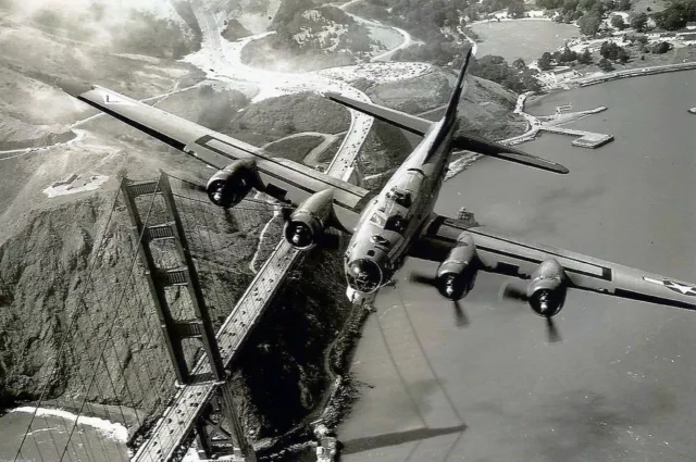 B-17 Flying Fortress Golden Gate Bridge PHOTO World War 2 US Army Air Force