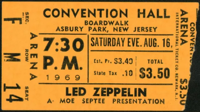 LED ZEPPELIN-John Bonham-1969 Concert Ticket Stub (Asbury Park-Convention Hall)