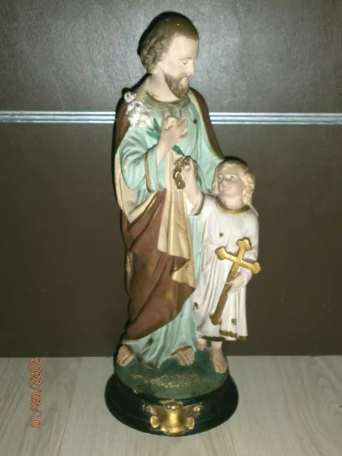 ANCIENNE STATUE RELIGIEUSE/SAINT JOSEPH ET L'ENFANT JESUS/PLATRE/H.47cm/ N°3