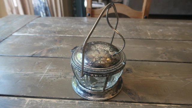 Antique Petruzzi & Branca 800 Sterling Silver Crystal Condiment Jar