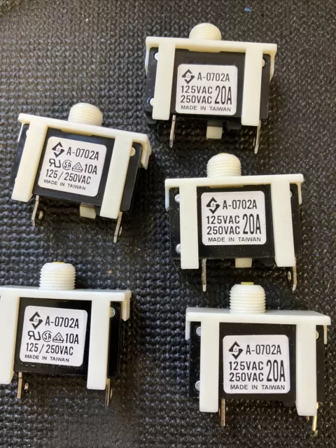 5 Pack! SANG MAO A-0702A 3x 20A / 2x 10A Circuit BREAKER No Ring. Just Breaker.