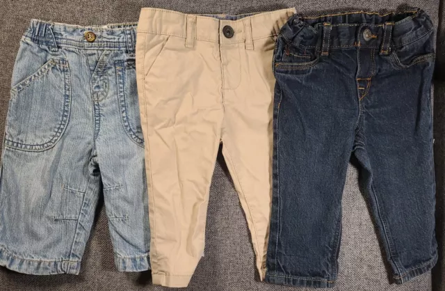 Baby Boys trouser bundle 3-6 Months blue denim jeans beige chinos (815)