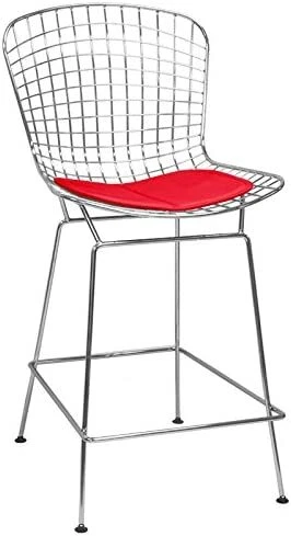 Mod Made Mid Century Chrome Wire Barstool for Bar or Kitchen Red Pad