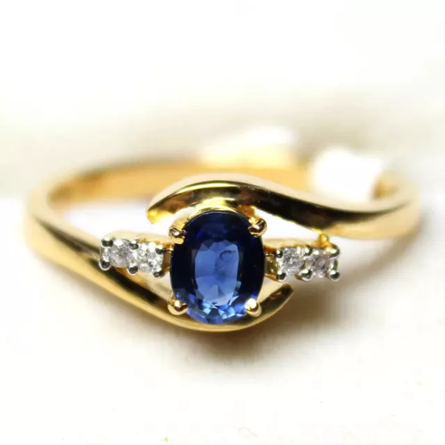 Natürlich Blau Saphir Ring, 14k Massiv Gelbgold, Verlobungsring für Damen