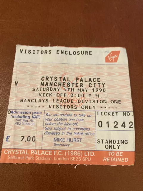 Biglietto 05/05/90: biglietto Crystal Palace v Manchester City
