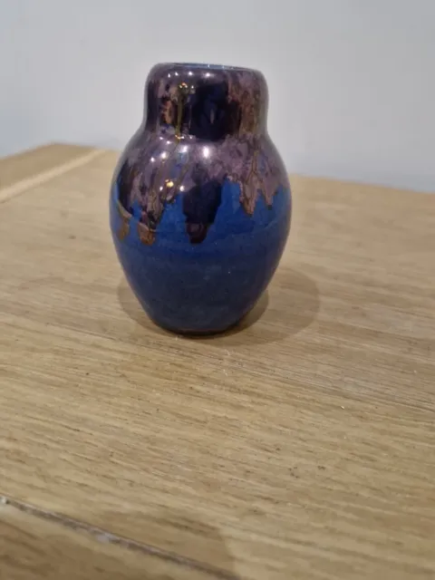 Small Studio Pottery Blue Drip Glaze Vase 8cm Tall