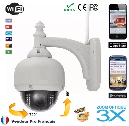 Wireless IP outdoor camera dome optical zoom 3X IRcut waterproof PTZ nightvision