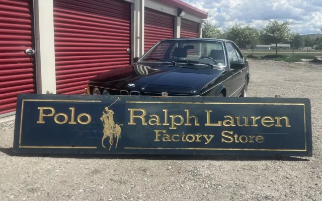 Rare Vintage Polo Ralph Lauren Factory Store Sign Hand Carved 10’x2’ Blue Gold