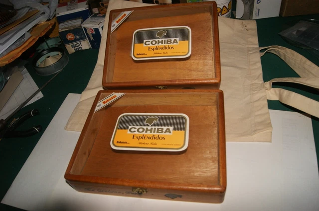 2 Perfect COHIBA Wood Hinged Dove Tailed Cigar Boxes