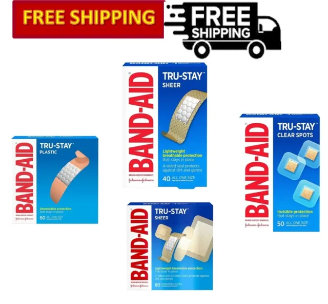 Band-Aid Brand Tru-Stay Plastic & Sheer Adhesive Bandages, Different Sizes