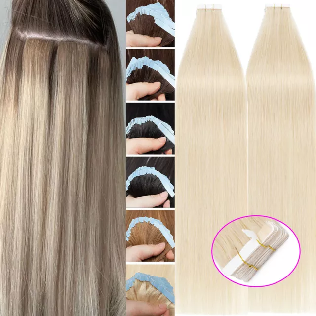 Invisible THICK Tape In Remy Skin Weft Real Human Hair Extensions Full Head 200G
