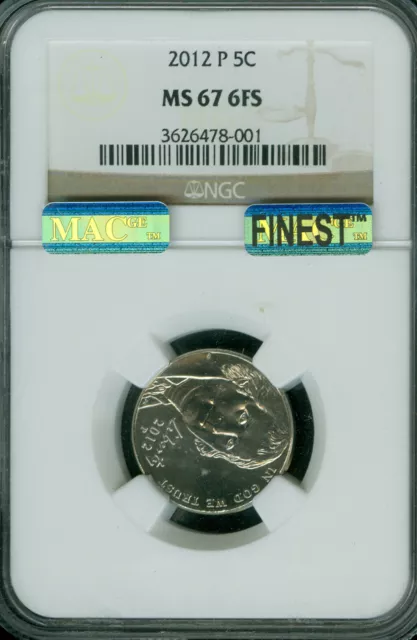 2012 P Jefferson Nickel Ngc Ms67 Fs Pq Mac  Finest Registry Mac Spotless *