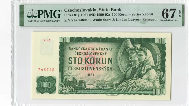 Czechoslovakia 100 Korun 1961 P-91j PMG 67 EPQ