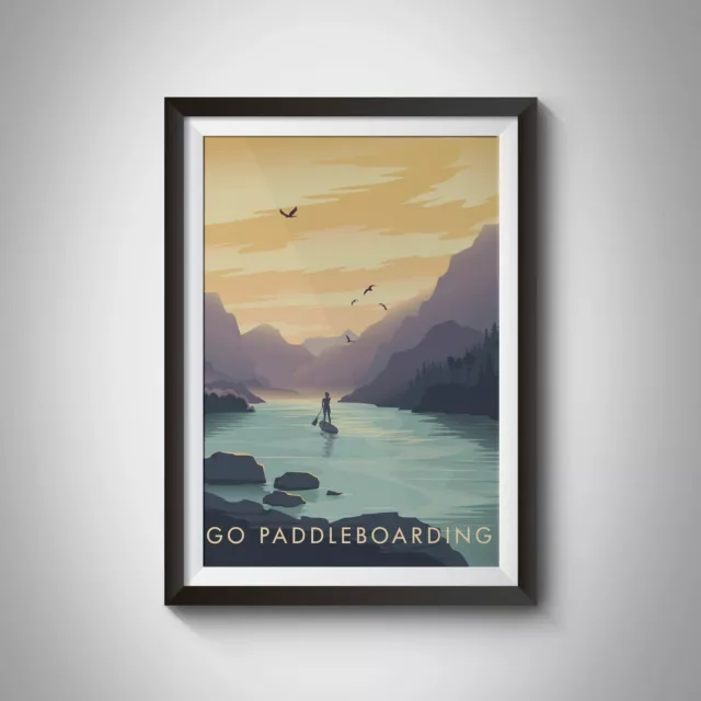 Go Paddleboarding Travel Poster - Framed - Vintage - Bucket List Prints