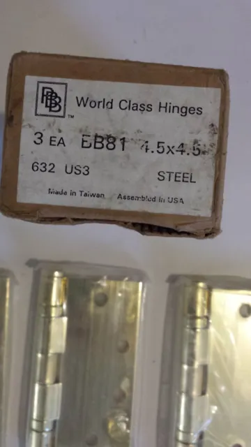 NEW WORLD CLASS DOOR HINGE GOLD BB81 4.5" x 4.5" 632US3 BOX OF 3 FREE SHIPPING