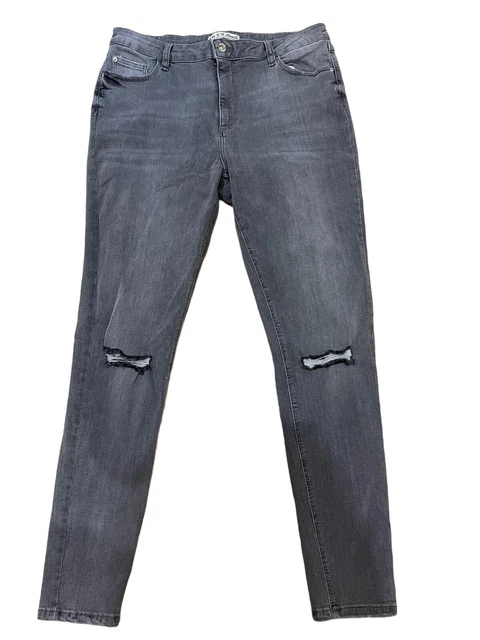 Jeans denim Co grigi slim le gambe strappate taglia 16 (ET14)