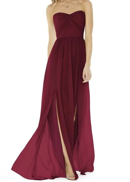 Social Bridesmaids NWT 12 Strapless Georgette A-Line Gown Burgundy Dress Womens