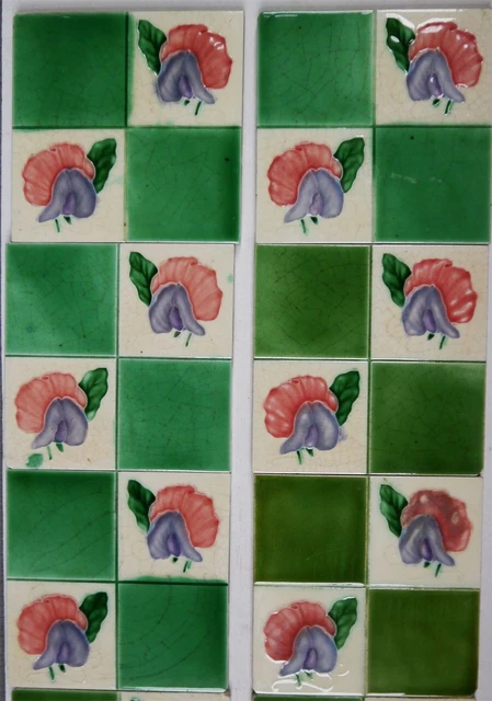 Good Unusual Original Set of 10 Antique Art Nouveau LILY 6" x6" Fireplace Tiles 3