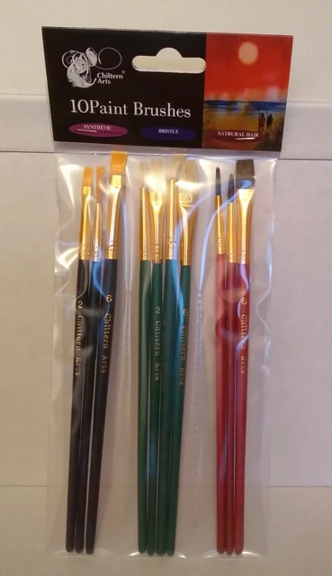 Pack de 10 pinceaux peinture d'artiste poils synthétiques cheveux naturels chiltern arts Royaume-Uni