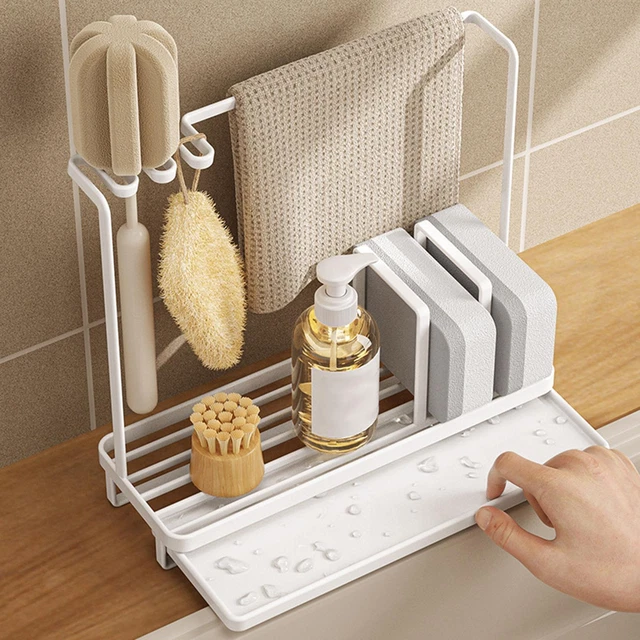 Dishcloth Hanger Dish Soap Dispenser Drain Rack Rustproof Compact Sturdy