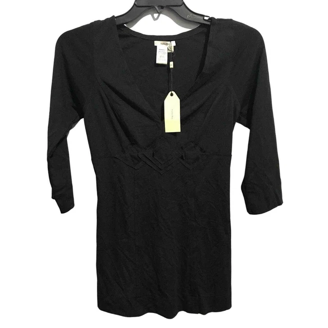 Sophie Max Studio Womens Size Small Black Tunic Knit Top V Neck New