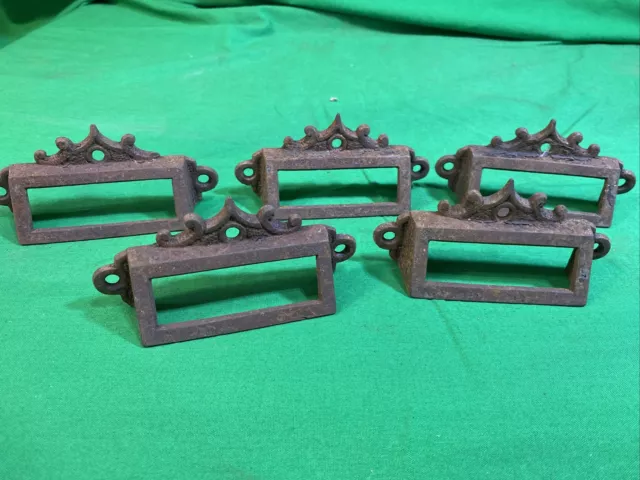 5 Victorian General Store Drawer Pulls w/ Slot for Label  Library Card Tag