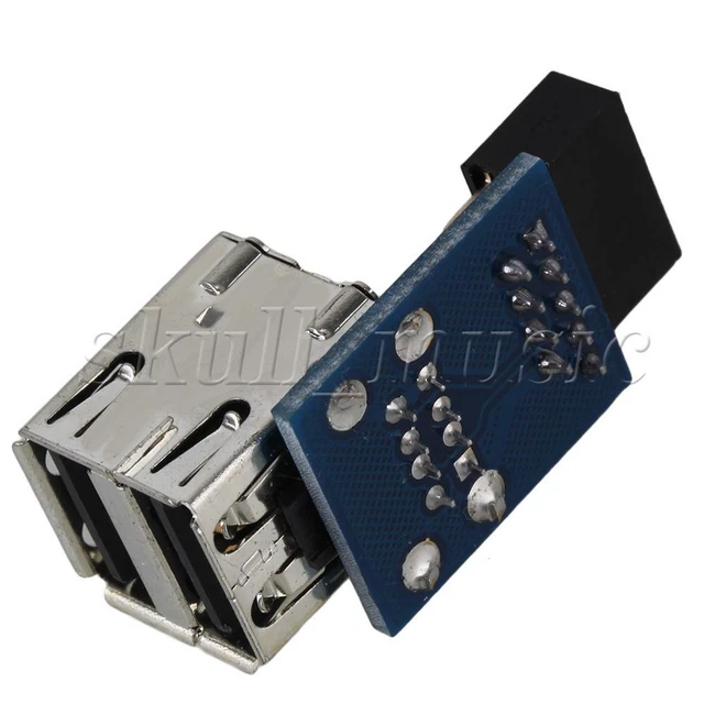 PCB Board Metal Double Layer 9 Pin USB Header USB 2.0 Port Adapter Blue