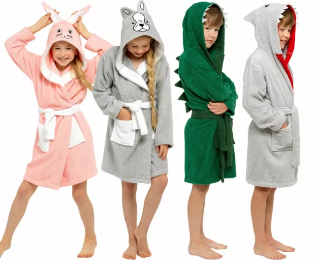 Animal Hooded Towelling Bathrobe Drying Dressing Gown Boys & Girls