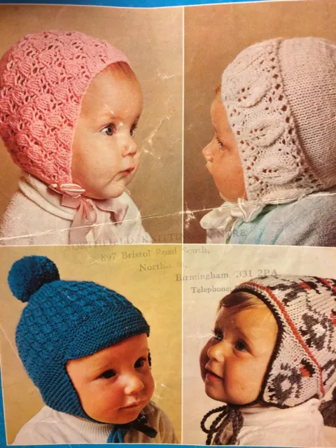 Cofano bambino vintage e 2 cappelli per bambini modello a maglia