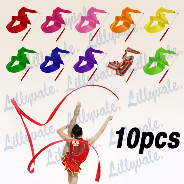 10PCS Gym Ribbon Stick Gymnastic Streamer Twirling Rod Rhythmic Ballet Dance 4M