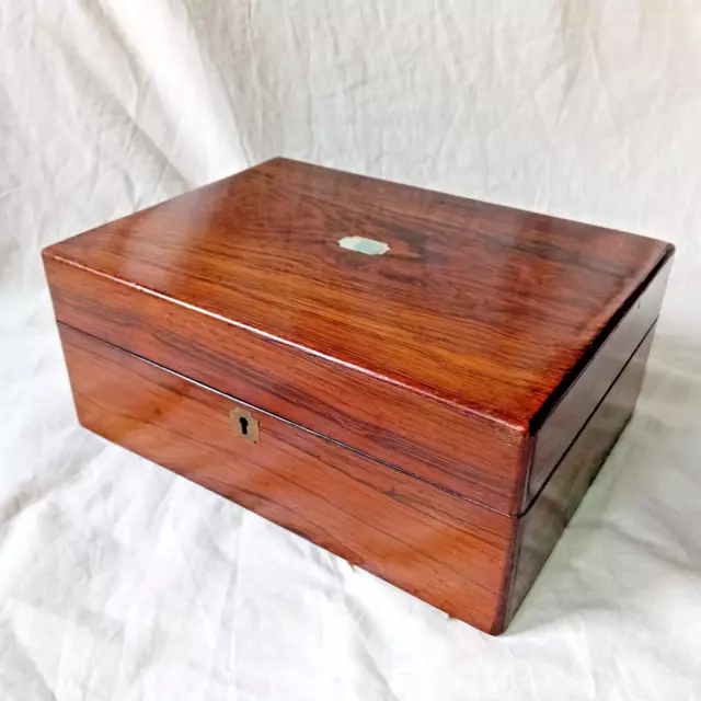 ANTIQUE 1800's ROSEWOOD VANITY BOX JEWELLERY or KEEPSAKE BOX with BOTTLES