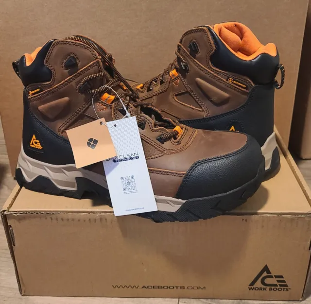 ACE Men's US Size 10 Glacier-Nano Composite Toe Waterproof Work Boots. NEW NIB