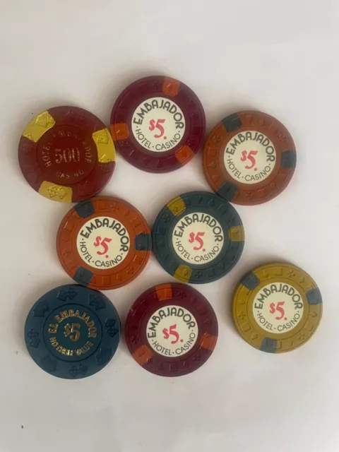 8 Poker Chips from the Embajador Hotel Casino Dominican Republic