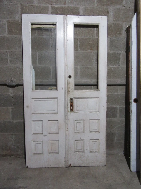 ~ ANTIQUE OAK DOUBLE ENTRANCE FRENCH DOORS ~ 45.5 x 83 ~ ARCHITECTURAL SALVAGE