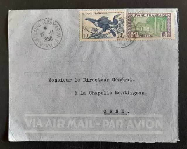 Guyane Lettre 1950 St Laurent du Maroni pour l' Orne Enveloppe Cover