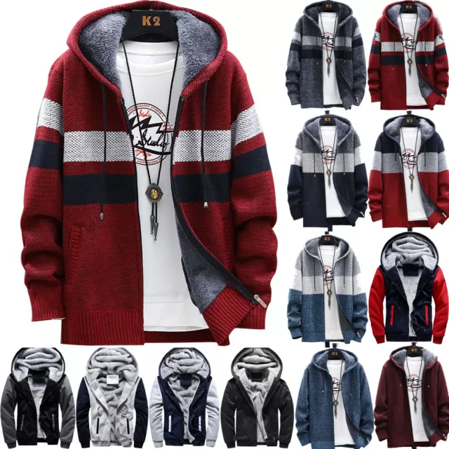 Men Thick Warm Fleece Lined Hooded Hoodie Winter Zip Up Coat Jacket Sweatshirt