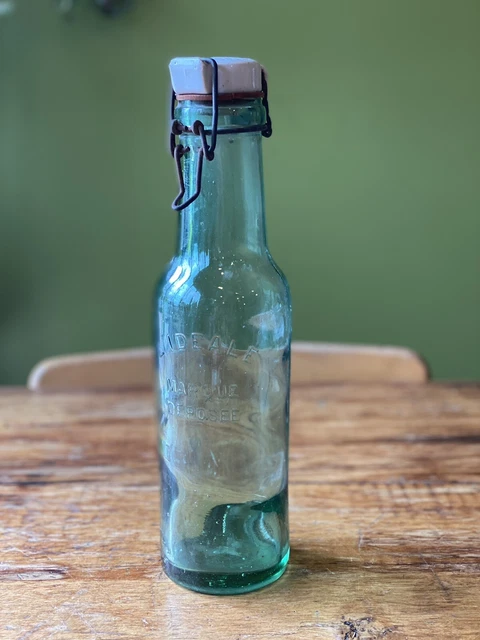 Antique French L’Ideale Green 1L Glass Preserve Canning Jar Vtg Bottle Lid Large