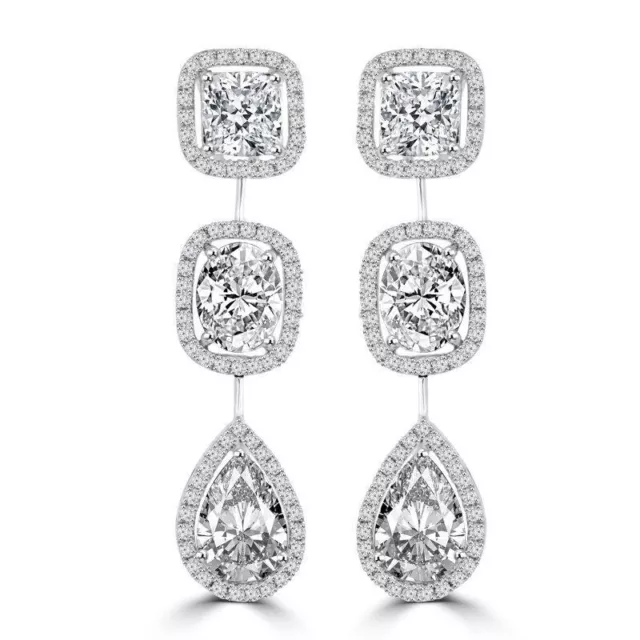 3ct Pear Cut Lab-Created Moissanite 3 Stone Cluster Stud Earring Gold Plated