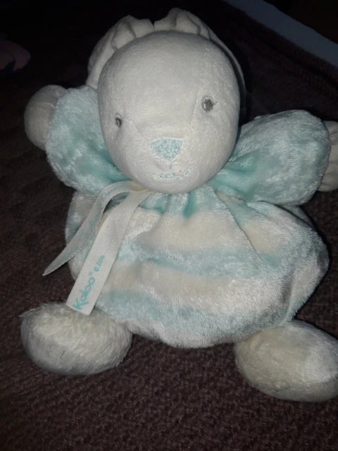 Doudou boule Lapin  Rayé Bleu/Vert Blanc Gris Créations Tendres & Douces  Kaloo