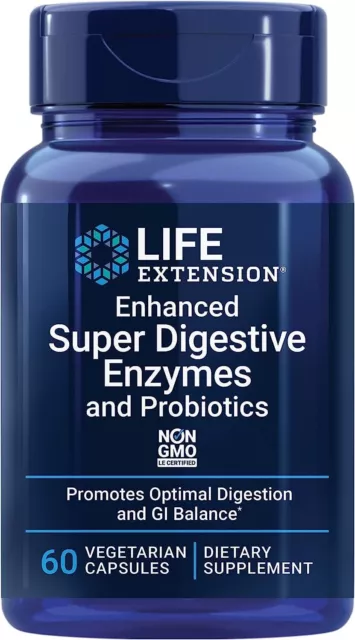 Enhanced Super Digestive Enzymes Probiotic 60 Capsules Life Extension