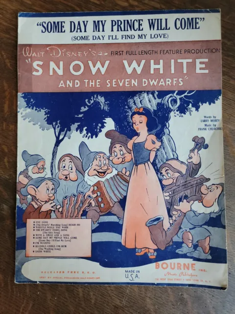 Some Day My Prince Will Come Disney Snow White '61 Sheet Music Bourne Art Cover