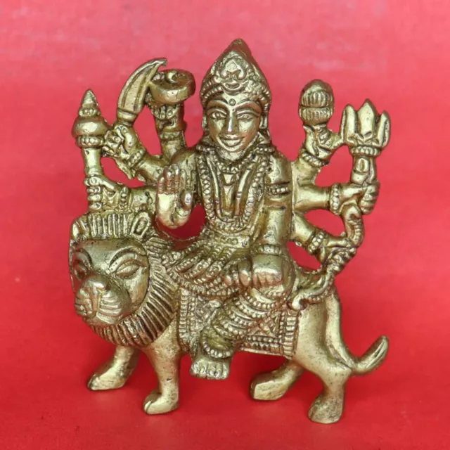 Handcrafted Brass Goddess Durga Figure Maa Sherawali Sculpture Figurine Statue