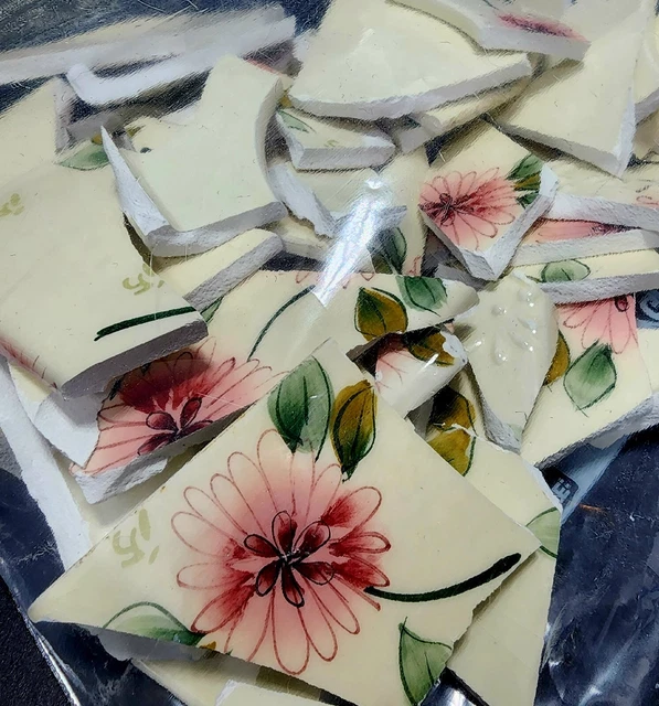 2+ LBS BROKEN CERAMIC CHINA POTTERY FOR MOSAIC ART OR TUMBLING Floral Textured