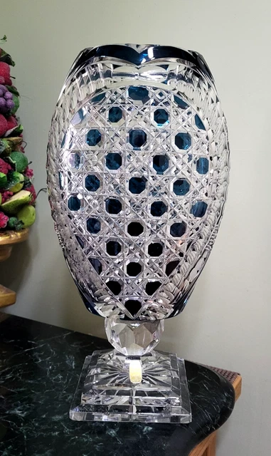 VTG LARGE BOHEMIAN Lead Glass Vase East Germany 13.5” tall