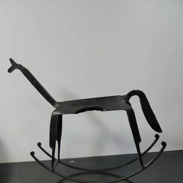 MCM Forged Iron Metal Folk Art Rocking Horse Brutalist Figure