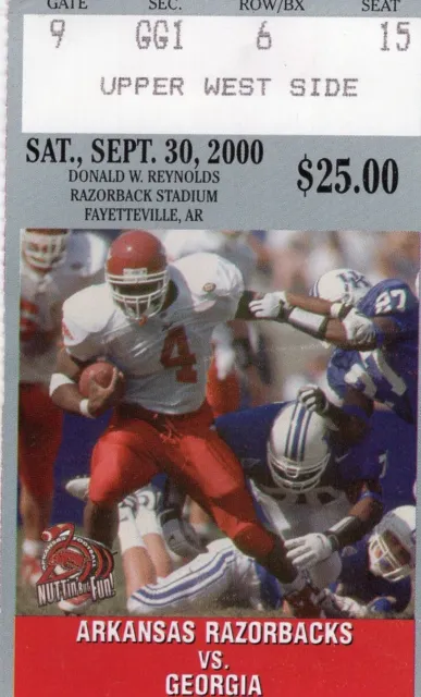 Vintage Arkansas Razorbacks Football Ticket Stub Georgia 2000 Razorback Stadium