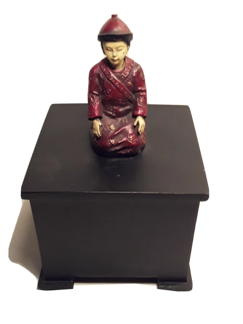 Vintage Chinese Carved Stone Box with Figure