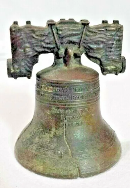 Liberty Bell 2-1/2" Brass Bell Pass and Stow Patina Philadelphia Souvenir