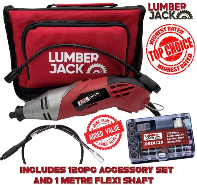 Lumberjack Rotary Multi Tool with LED Light Flexi Shaft and 120Pc Accessory Kit